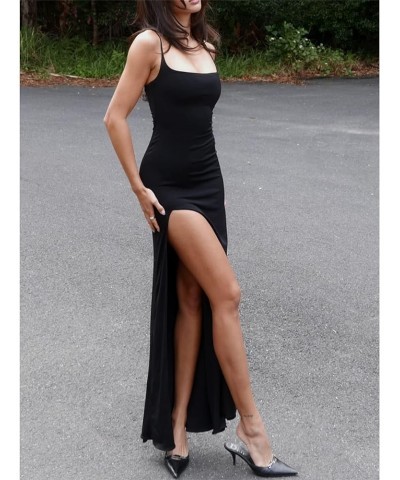 Women’s Sleeveless Bodycon Maxi Dress Casual Solid Color Spaghetti Strap Slim Fit Slip Long Dress Sexy Party H-black $10.43 D...