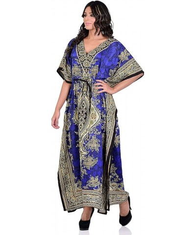 Ladies Long Kaftans Kimono Maxi Style Dresses Women in Regular to Plus Size Cover up Blue Teal $9.07 Swimsuits