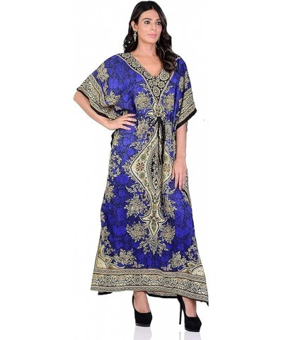 Ladies Long Kaftans Kimono Maxi Style Dresses Women in Regular to Plus Size Cover up Blue Teal $9.07 Swimsuits