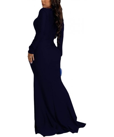 Colorful Maxi Dresses for Women Sexy Long Sleeve Deep V Neck Bodycon Floor Length Dress 590navy Blue $13.24 Dresses