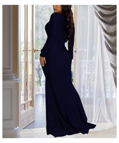 Colorful Maxi Dresses for Women Sexy Long Sleeve Deep V Neck Bodycon Floor Length Dress 590navy Blue $13.24 Dresses