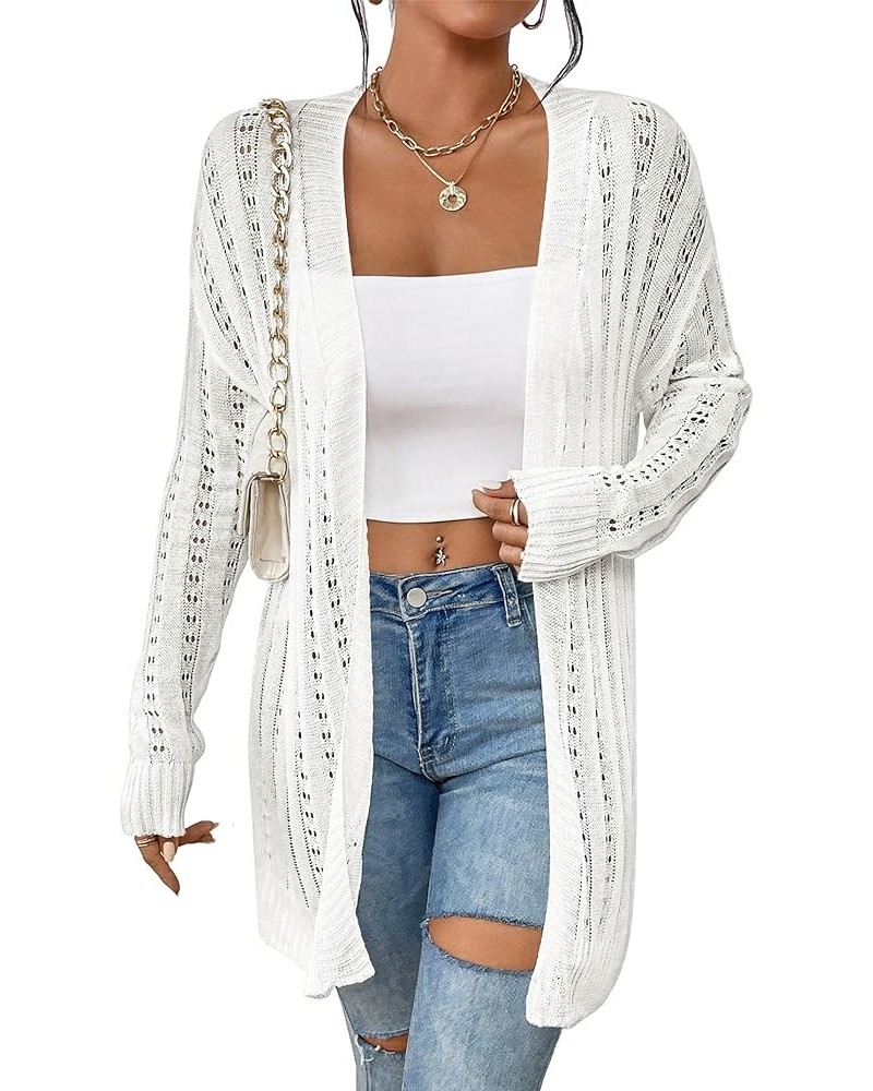 Womens Crochet Cardigan Sweater Long Sleeve Open Front Kimonos Boho Summer Lightweight Cardigans Cover Up White $11.48 Sweaters