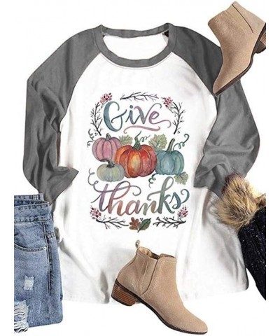 Thanksgiving Give Thanks Shirts Tee Women Halloween Pumpkin 3/4 Sleeve Tee Tops Blouse Grey $13.74 Blouses