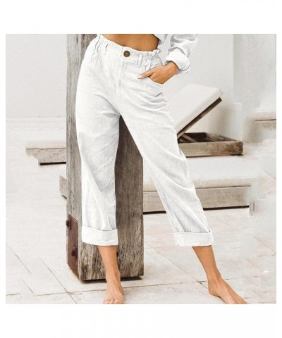 Womens Cotton Linen High Waist Cropped Pants Summer Solid Color Capris Pants Casual Work Pencil Pants with Pockets 07white $8...