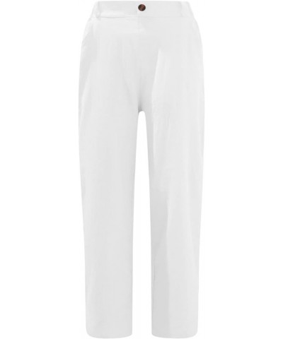 Womens Cotton Linen High Waist Cropped Pants Summer Solid Color Capris Pants Casual Work Pencil Pants with Pockets 07white $8...