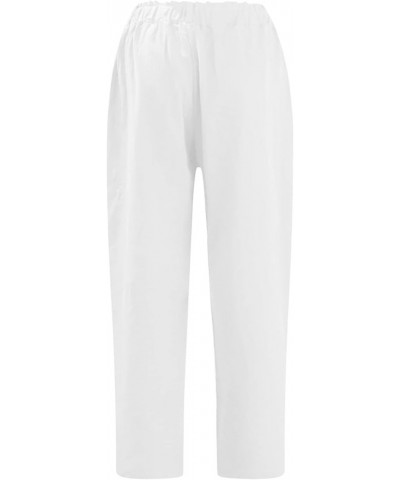 Womens Cotton Linen High Waist Cropped Pants Summer Solid Color Capris Pants Casual Work Pencil Pants with Pockets 07white $8...