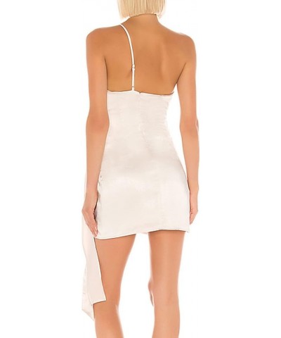 Women's Summer One Shoulder Stain Slip Sexy Sleeveless Bodycon Ruched Party Cocktail Mini Dress Light Champagne $17.67 Dresses