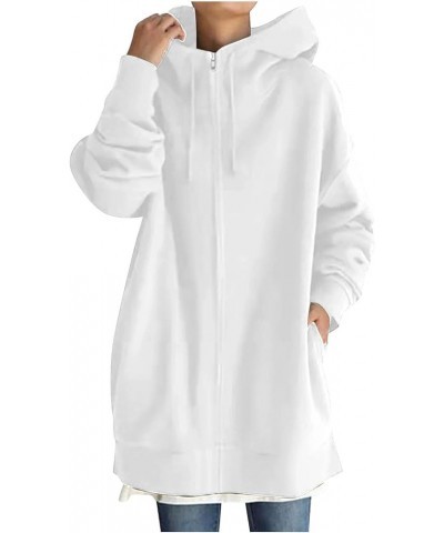 Hoodies for Women Full Zip up Long Hoodie Basic Sweatshirt Fall Fashion Jacket Hooded Coat with Pockets White $9.53 Jackets