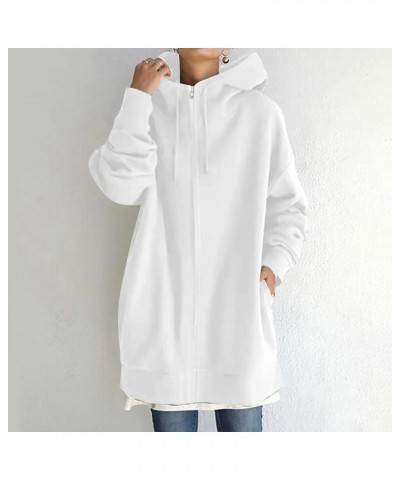 Hoodies for Women Full Zip up Long Hoodie Basic Sweatshirt Fall Fashion Jacket Hooded Coat with Pockets White $9.53 Jackets