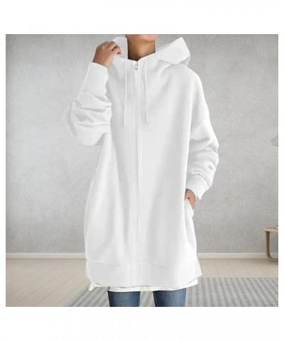 Hoodies for Women Full Zip up Long Hoodie Basic Sweatshirt Fall Fashion Jacket Hooded Coat with Pockets White $9.53 Jackets