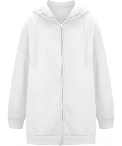 Hoodies for Women Full Zip up Long Hoodie Basic Sweatshirt Fall Fashion Jacket Hooded Coat with Pockets White $9.53 Jackets