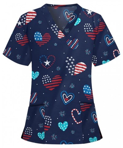 Womens Scrub Tops Summer Cute Animals Print Short Sleeve V Neck T Shirts Stretchy Nursing Uniform Tops with Pockets K-navy $7...