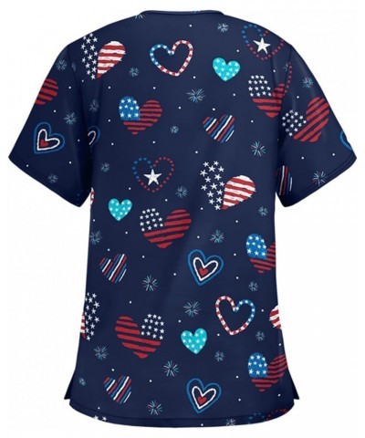 Womens Scrub Tops Summer Cute Animals Print Short Sleeve V Neck T Shirts Stretchy Nursing Uniform Tops with Pockets K-navy $7...