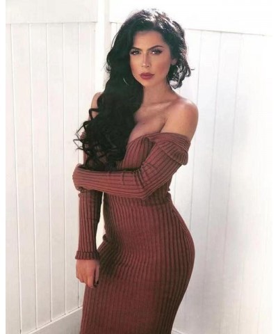 Women's Sexy Long Sleeve Off Shoulder Knit Bodycon Long Dress Camel $10.75 Dresses