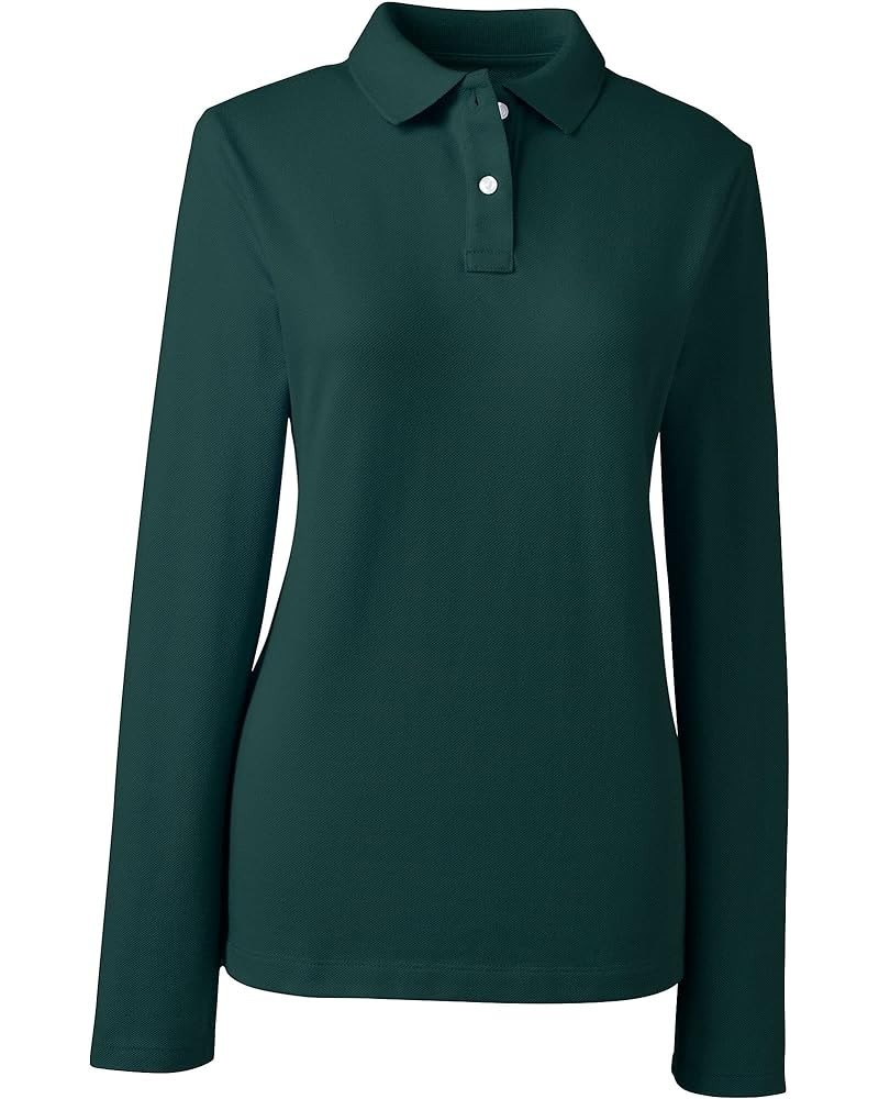 School Uniform Women's Long Sleeve Feminine Fit Mesh Polo Shirt Evergreen $17.56 Shirts