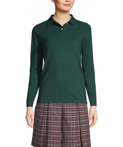 School Uniform Women's Long Sleeve Feminine Fit Mesh Polo Shirt Evergreen $17.56 Shirts