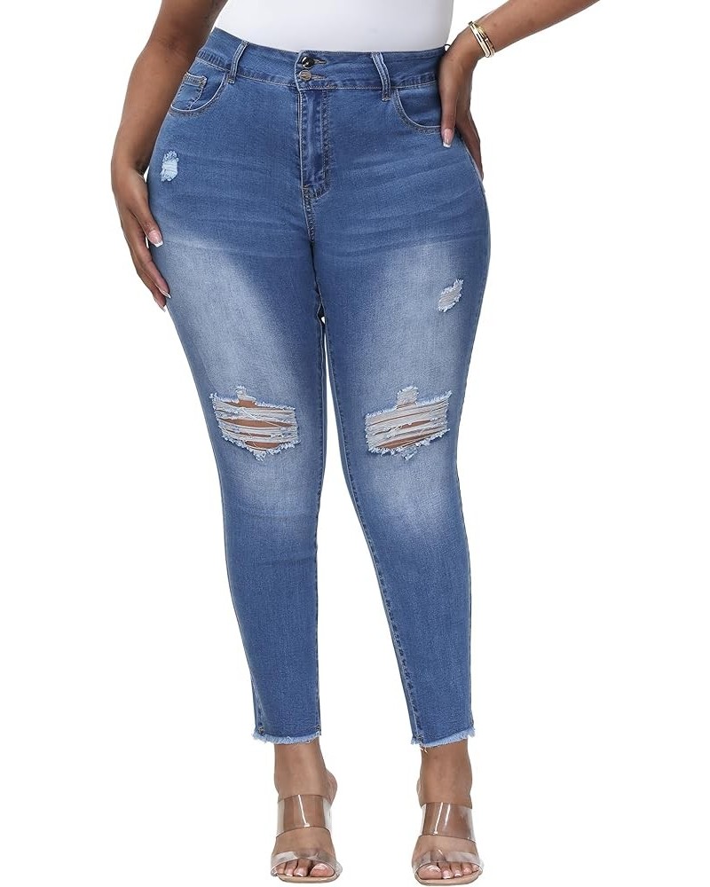 Womens Plus Size Skinny Jeans Stretchy High Waisted Ankle Jean Light Blue-785 $20.58 Jeans