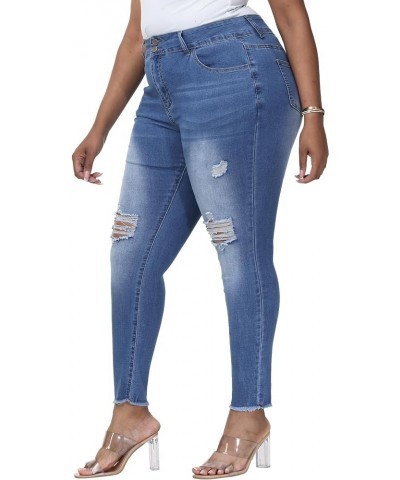 Womens Plus Size Skinny Jeans Stretchy High Waisted Ankle Jean Light Blue-785 $20.58 Jeans