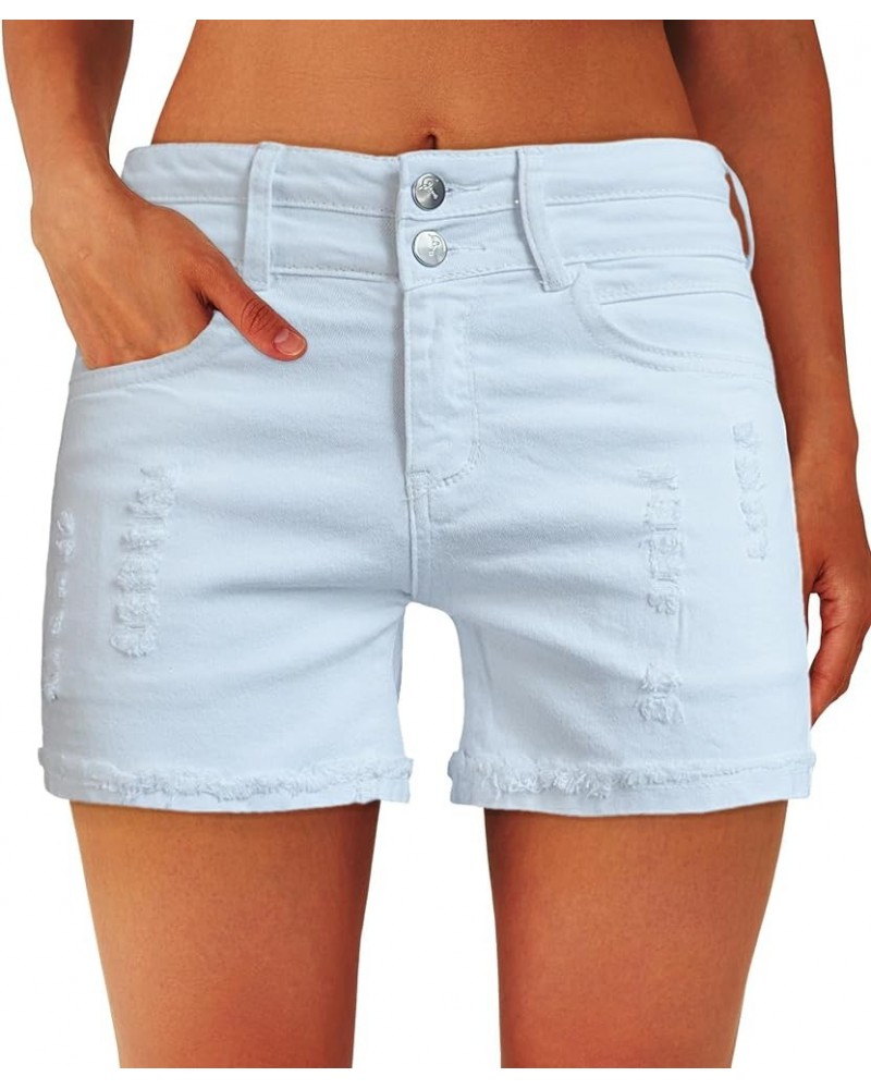 Women's Ripped Stretchy Denim Shorts Ladies Mid Rise Relaxed Fit Jean Shorts Raw Hem Short Pants, Size 2-16 White $10.28 Shorts