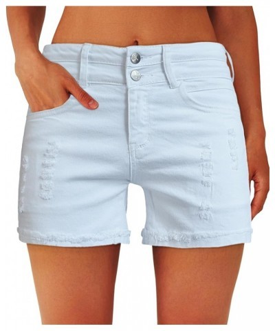 Women's Ripped Stretchy Denim Shorts Ladies Mid Rise Relaxed Fit Jean Shorts Raw Hem Short Pants, Size 2-16 White $10.28 Shorts