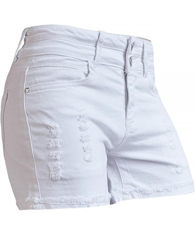 Women's Ripped Stretchy Denim Shorts Ladies Mid Rise Relaxed Fit Jean Shorts Raw Hem Short Pants, Size 2-16 White $10.28 Shorts