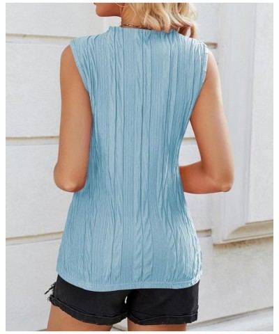 Womens Summer Textured Tank Tops Sleeveless Mock Neck Tank Slim Fit Shirt Blouse Light Blue $10.35 Tanks