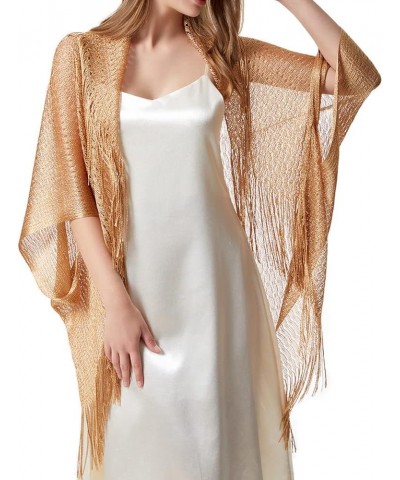 Summer Sheer Shrug Top Open Front Cardigan Beach Thin Soft Hollow Tassel Shawls for Women Girls Gold $9.24 Sweaters