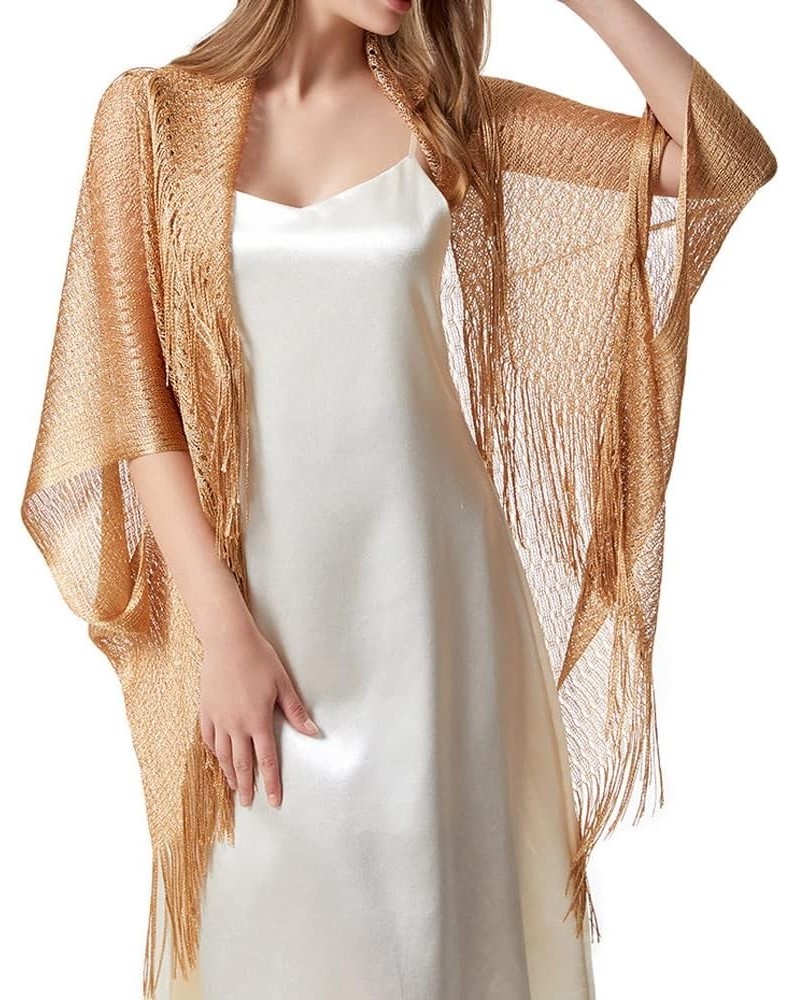 Summer Sheer Shrug Top Open Front Cardigan Beach Thin Soft Hollow Tassel Shawls for Women Girls Gold $9.24 Sweaters