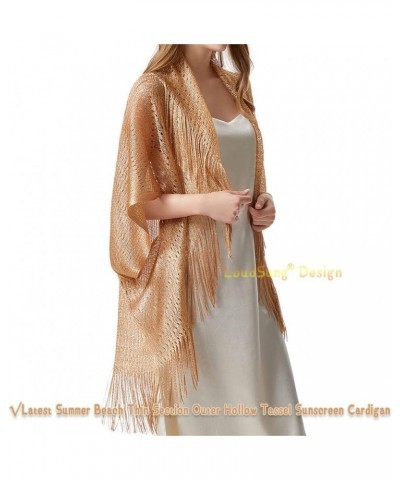 Summer Sheer Shrug Top Open Front Cardigan Beach Thin Soft Hollow Tassel Shawls for Women Girls Gold $9.24 Sweaters