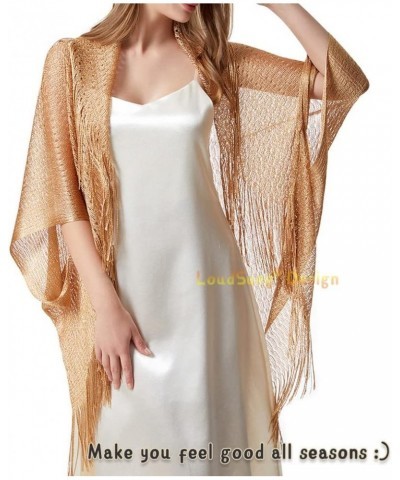 Summer Sheer Shrug Top Open Front Cardigan Beach Thin Soft Hollow Tassel Shawls for Women Girls Gold $9.24 Sweaters