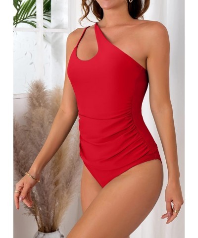 Two Piece Tankini Bathing Suits for Women One Shoulder Tummy Control Swimsuits Slimming Swimwear with Bottoms Red $22.54 Swim...