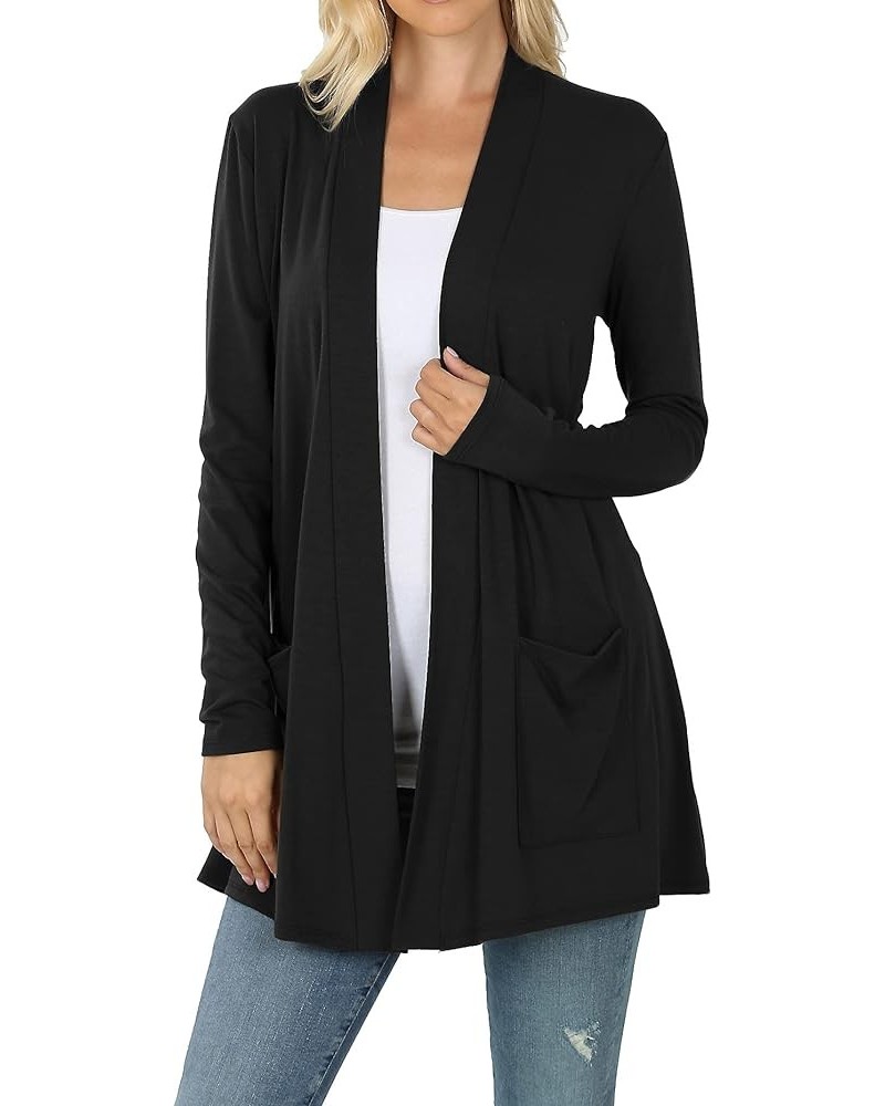 Women's Open Front Cardigan Long Sleeve with Pockets Casual Outwear Black $13.49 Sweaters