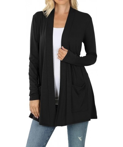 Women's Open Front Cardigan Long Sleeve with Pockets Casual Outwear Black $13.49 Sweaters