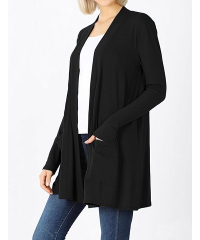 Women's Open Front Cardigan Long Sleeve with Pockets Casual Outwear Black $13.49 Sweaters