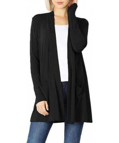 Women's Open Front Cardigan Long Sleeve with Pockets Casual Outwear Black $13.49 Sweaters