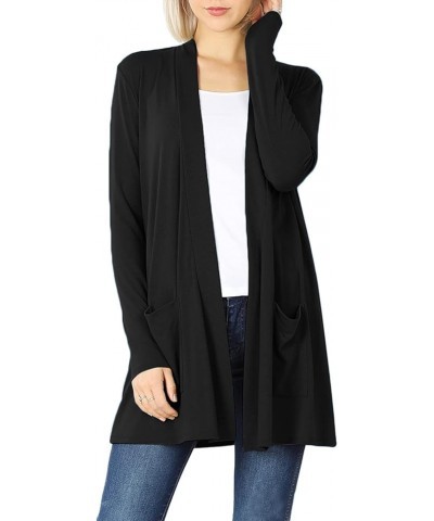 Women's Open Front Cardigan Long Sleeve with Pockets Casual Outwear Black $13.49 Sweaters