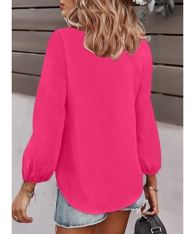 Women's Long Sleeve V Neck Shirt Dressy Pleated Top Casual Loose Chiffon Blouses A Rose Red $16.63 Blouses