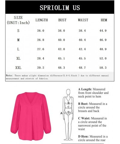 Women's Long Sleeve V Neck Shirt Dressy Pleated Top Casual Loose Chiffon Blouses A Rose Red $16.63 Blouses