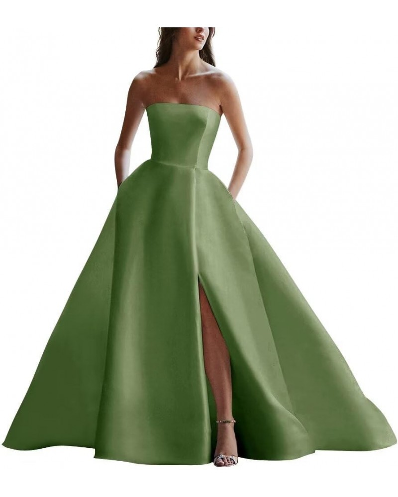 Strapless Satin Wedding Dresses for Bride Sleeveless Bridal Dresses Mermaid Prom Ball Gown for Women with Slit Bean Green $45...