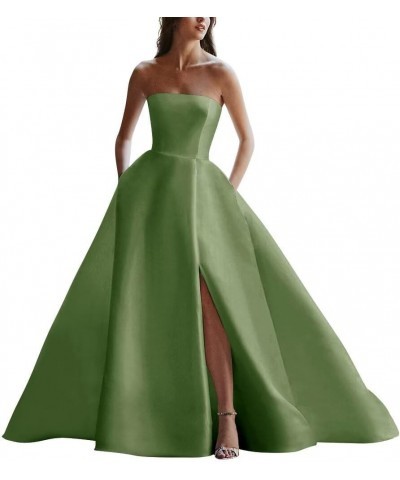 Strapless Satin Wedding Dresses for Bride Sleeveless Bridal Dresses Mermaid Prom Ball Gown for Women with Slit Bean Green $45...