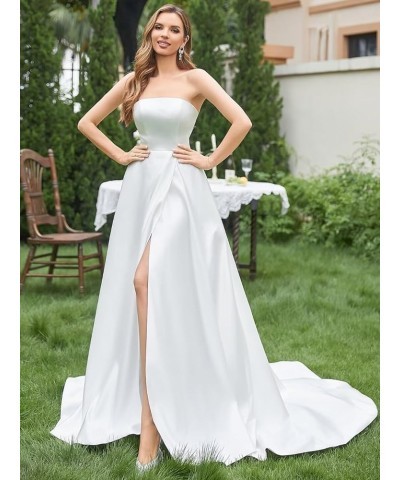 Strapless Satin Wedding Dresses for Bride Sleeveless Bridal Dresses Mermaid Prom Ball Gown for Women with Slit Bean Green $45...