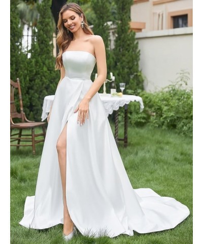 Strapless Satin Wedding Dresses for Bride Sleeveless Bridal Dresses Mermaid Prom Ball Gown for Women with Slit Bean Green $45...