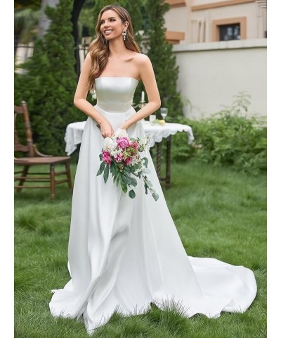 Strapless Satin Wedding Dresses for Bride Sleeveless Bridal Dresses Mermaid Prom Ball Gown for Women with Slit Bean Green $45...