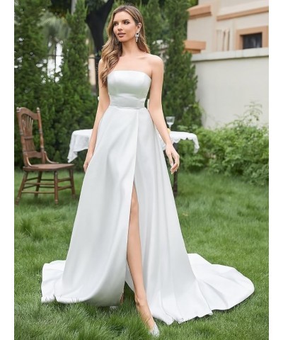 Strapless Satin Wedding Dresses for Bride Sleeveless Bridal Dresses Mermaid Prom Ball Gown for Women with Slit Bean Green $45...