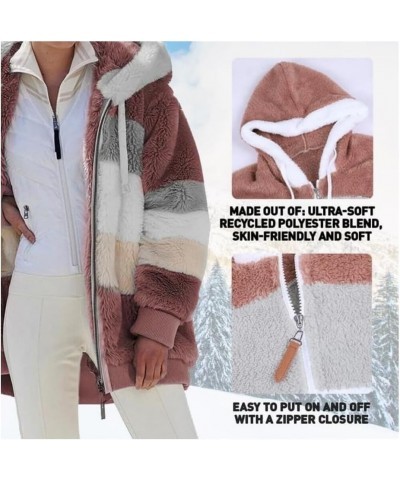 2024 New Contrasting Lamb Wool Padded Coat, Warm Plush Patchwork Zipper Pocket Hooded Loose Coat for Women Khaki $7.93 Coats