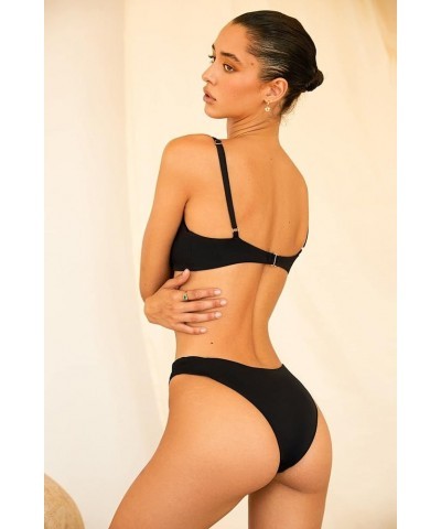 Nocturnal Bikini Bottom for Women with Cheeky Back Coverage, High-Cut Bikini Bottom with Curved Waistline Black $16.27 Swimsuits