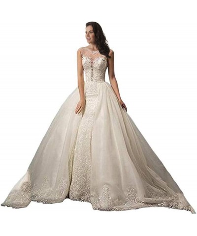 Detachable Train Wedding Dress Lace Mermaid Wedding Gowns White $85.68 Dresses