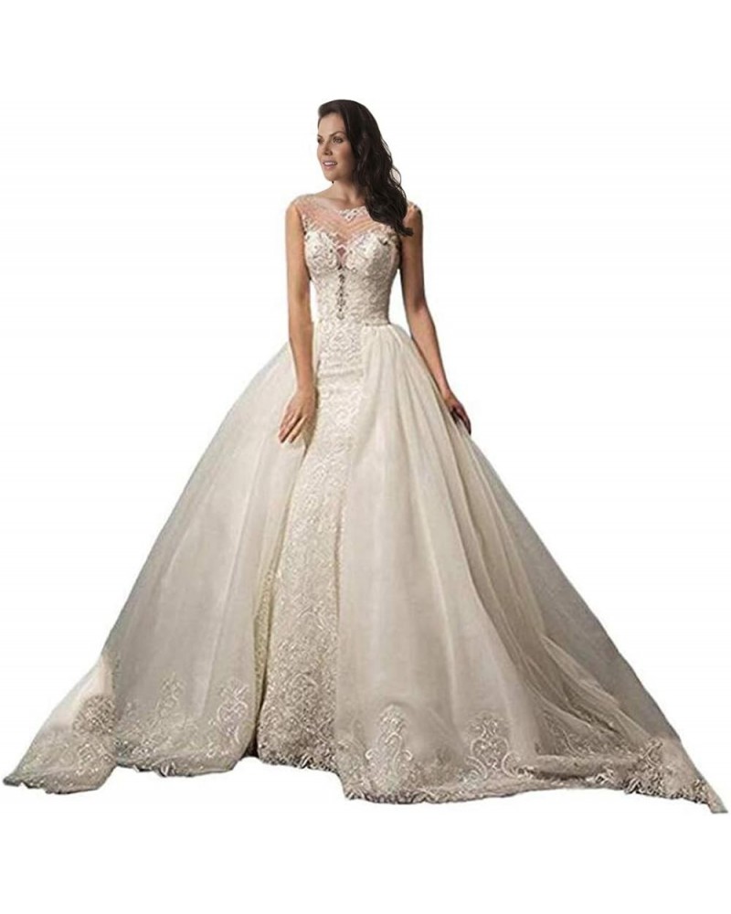 Detachable Train Wedding Dress Lace Mermaid Wedding Gowns White $85.68 Dresses