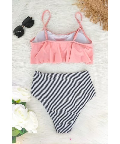 Women's High Waisted Bikini Sets Criss Cross Ruched Two Pieces Push Up Swimsuits 03pink Striped $18.80 Swimsuits