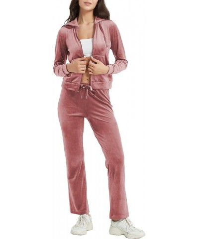 Women Velour Tracksuit 2 Piece Long Sleeve Sweatshirts Jogger Pant Hoodies Two Piece Outfits with Pockets 2023 Pink $14.52 Ac...